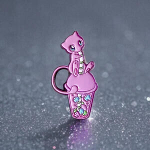 Pin - Pokemon Mew Boba Parfait, Kawaii Dessert Series, Cute Anime Pins, Pink
